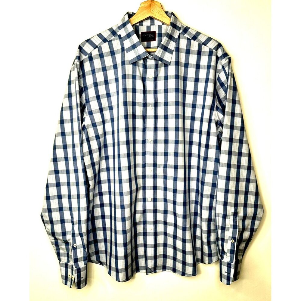 UNTUCKit Mens Button Up Shirt Wrinkle Free Cotton Keaton Blue Plaid Size X-Large